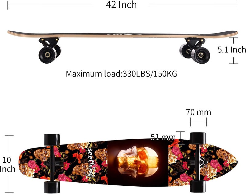 Seething 42 Inch Longboard Skateboard Complete Cruiser Pintail,The Original Artisan Maple Skateboard Cruiser Pintail for Cruising, Carving, Free-Style and Downhill - Image 2